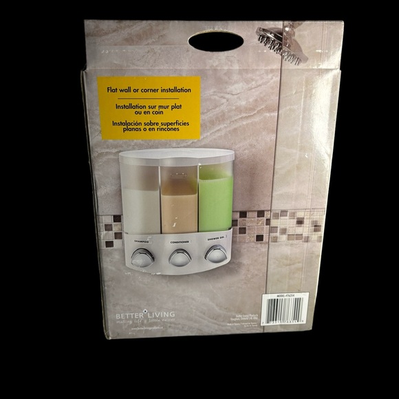 Better Living Shower Trio Dispenser Shampoo Conditioner Shower Gel. Box is 9”x7” - Picture 3 of 8